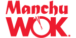 Manchu Wok logo featuring bold red text and a circular wok graphic, representing a brand in the food industry.